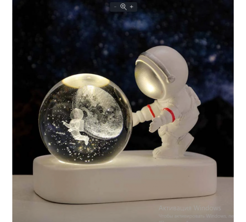 Космонавт світлодіодний 3D-нічник у вигляді кришталевої кулі з космонавтом.     XL-1708 (36)