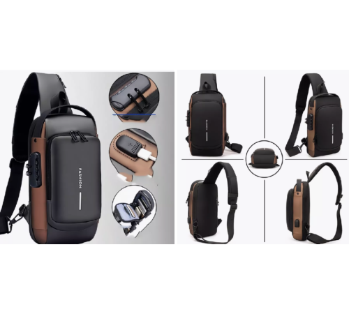 Нагрудная сумка с противоугонным замком с паролем Backpacчерный серый МАЛЕНЬКАЯр   XL-1514100)