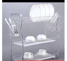 Сушилка настольная для посуды с навесными карманами для приборов и чашек с поддоном 3 полки  (14-12)