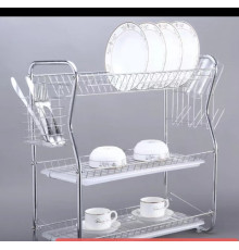 Сушарка настільна для посуду з навісними кишенями для приладів та чашок з піддоном 3 полиці (14-12)