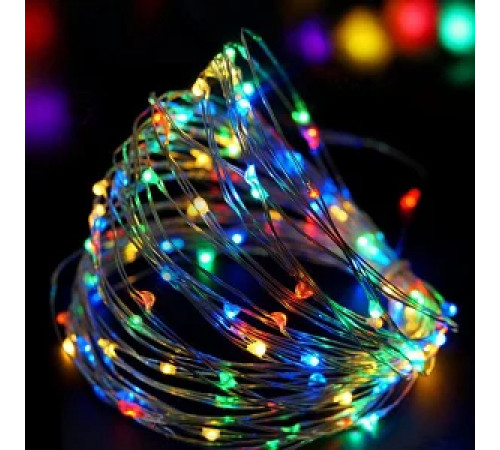 Гирлянда RD-7110 медная проволока 100LED 10м БП 5В 220V Провод-Серебро, Цвет ламп-RGB [602] (100 шт/ящ)