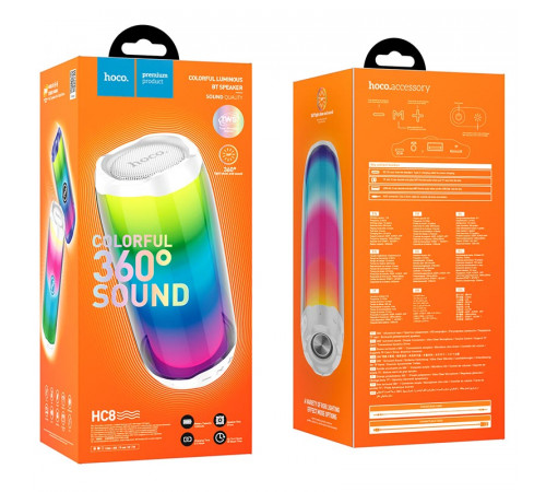 Портативна колонка HOCO HC8 Pulsating colorful luminous wireless speaker, 10W, White (6931474752864)