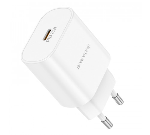 Мережевий зарядний пристрій BOROFONE BA82A Platinum single port PD25W charger(EU) White (6941991112256)