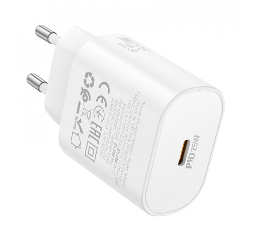 Мережевий зарядний пристрій BOROFONE BA82A Platinum single port PD25W charger(EU) White (6941991112256)