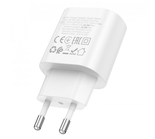 Мережевий зарядний пристрій BOROFONE BA82A Platinum single port PD25W charger(EU) White (6941991112256)