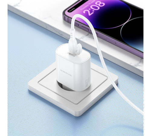 Мережевий зарядний пристрій BOROFONE BA82A Platinum single port PD25W charger(EU) White (6941991112256)