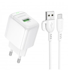 Мережевий зарядний пристрій з кабелем BOROFONE BAS42A Potential single-port QC3.0 charger set(Micro)(EU) White (6941991113796)