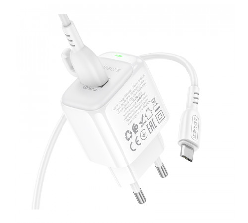 Мережевий зарядний пристрій з кабелем BOROFONE BAS42A Potential single-port QC3.0 charger set(Micro)(EU) White (6941991113796)