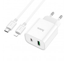 Мережевий зарядний пристрій з кабелем HOCO C80A Plus Rapido PD20W+QC3.0 charger set(C to iP) White (6931474779892)