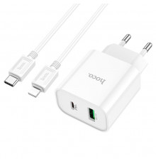 Мережевий зарядний пристрій з кабелем HOCO C80A Plus Rapido PD20W+QC3.0 charger set(C to iP) White (6931474779892)