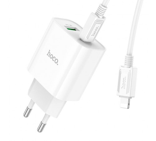 Мережевий зарядний пристрій з кабелем HOCO C80A Plus Rapido PD20W+QC3.0 charger set(C to iP) White (6931474779892)