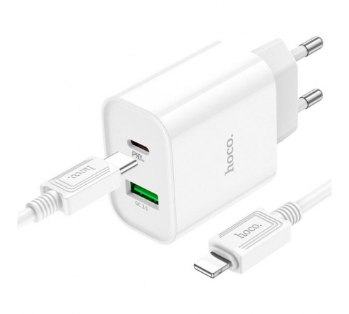 Мережевий зарядний пристрій з кабелем HOCO C80A Plus Rapido PD20W+QC3.0 charger set(C to iP) White (6931474779892)