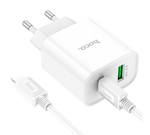 Мережевий зарядний пристрій з кабелем HOCO C80A Plus Rapido PD20W+QC3.0 charger set(C to iP) White (6931474779892)