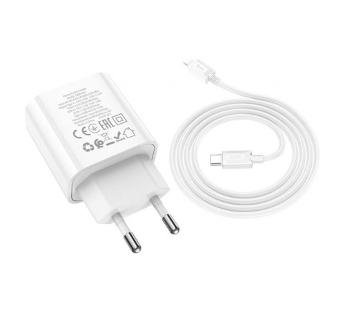 Мережевий зарядний пристрій з кабелем HOCO C80A Plus Rapido PD20W+QC3.0 charger set(C to iP) White (6931474779892)