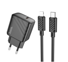 Мережевий зарядний пристрій з кабелем HOCO CS22A Value single port PD30W charger set(C to iP) Black (6942007609920)