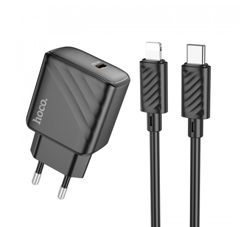 Мережевий зарядний пристрій з кабелем HOCO CS22A Value single port PD30W charger set(C to iP) Black (6942007609920)