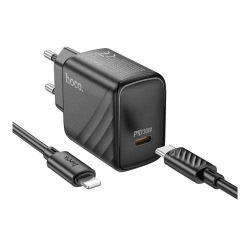 Мережевий зарядний пристрій з кабелем HOCO CS22A Value single port PD30W charger set(C to iP) Black (6942007609920)