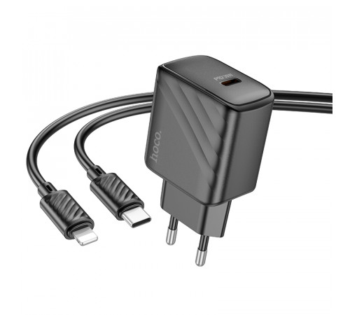 Мережевий зарядний пристрій з кабелем HOCO CS22A Value single port PD30W charger set(C to iP) Black (6942007609920)
