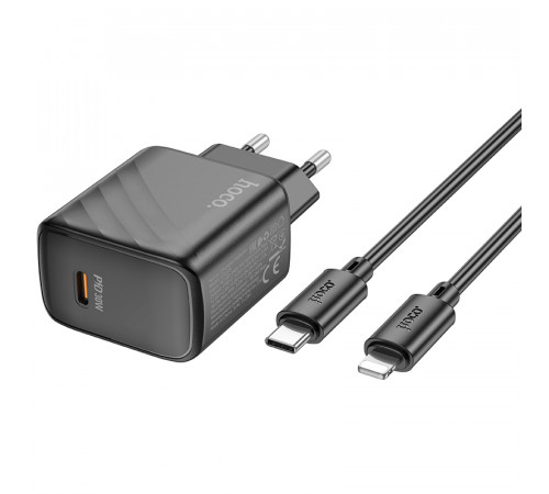 Мережевий зарядний пристрій з кабелем HOCO CS22A Value single port PD30W charger set(C to iP) Black (6942007609920)