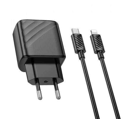 Мережевий зарядний пристрій з кабелем HOCO CS22A Value single port PD30W charger set(C to iP) Black (6942007609920)