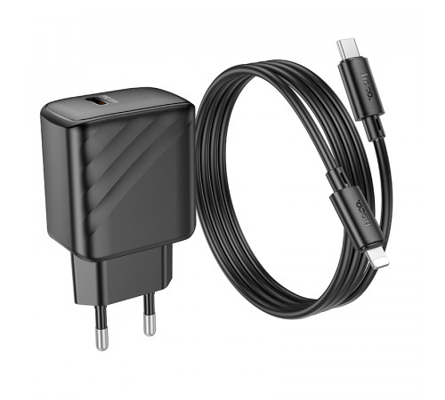 Мережевий зарядний пристрій з кабелем HOCO CS22A Value single port PD30W charger set(C to iP) Black (6942007609920)