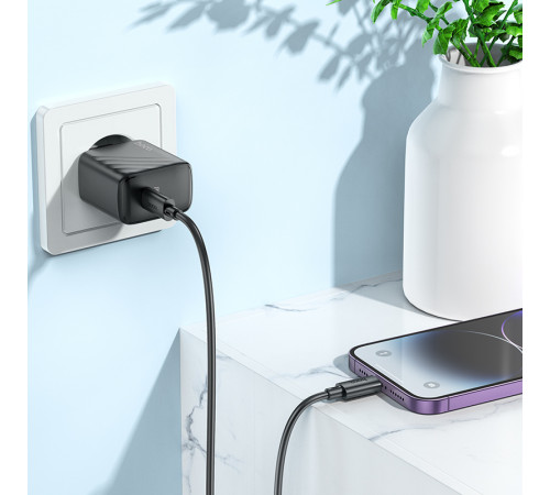 Мережевий зарядний пристрій з кабелем HOCO CS22A Value single port PD30W charger set(C to iP) Black (6942007609920)