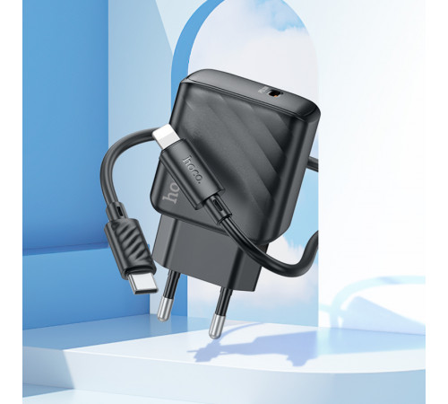 Мережевий зарядний пристрій з кабелем HOCO CS22A Value single port PD30W charger set(C to iP) Black (6942007609920)