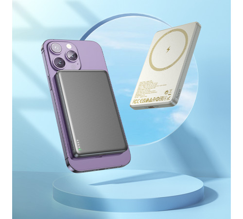 Зовнішній акумулятор HOCO Q26 Joy PD20W magnetic fast charging power bank(5000mAh) metal gray (6942007624039)