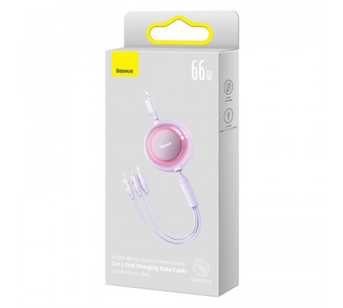 Кабель Baseus Bright Mirror 2 Series Retractable 3-in-1 Fast Charging  Data Cable USB to M+L+C 66W 1.1m Purple (CAMJ010105)