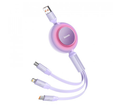 Кабель Baseus Bright Mirror 2 Series Retractable 3-in-1 Fast Charging  Data Cable USB to M+L+C 66W 1.1m Purple (CAMJ010105)