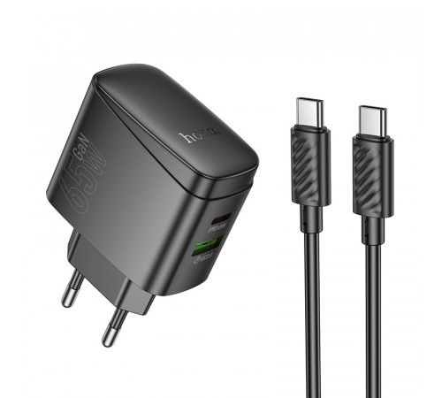 Мережевий зарядний пристрій з кабелем HOCO CS63A Bright PD65W(1A1C) charger set (C to C)(EU) Black (6942007638487)