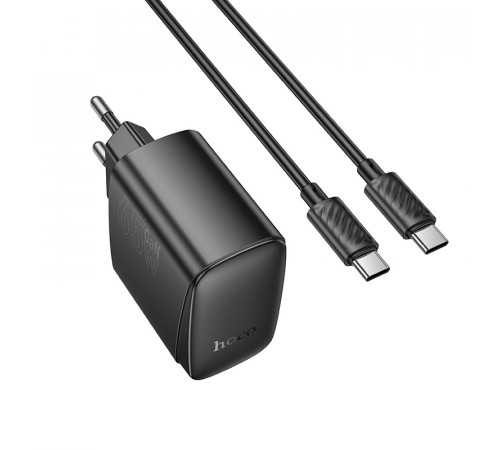 Мережевий зарядний пристрій з кабелем HOCO CS63A Bright PD65W(1A1C) charger set (C to C)(EU) Black (6942007638487)