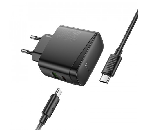 Мережевий зарядний пристрій з кабелем HOCO CS63A Bright PD65W(1A1C) charger set (C to C)(EU) Black (6942007638487)