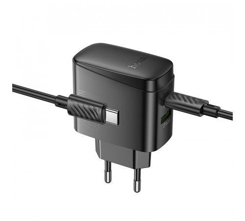 Мережевий зарядний пристрій з кабелем HOCO CS63A Bright PD65W(1A1C) charger set (C to C)(EU) Black (6942007638487)