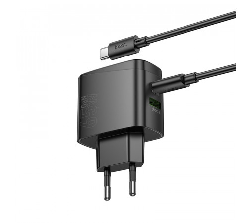 Мережевий зарядний пристрій з кабелем HOCO CS63A Bright PD65W(1A1C) charger set (C to C)(EU) Black (6942007638487)