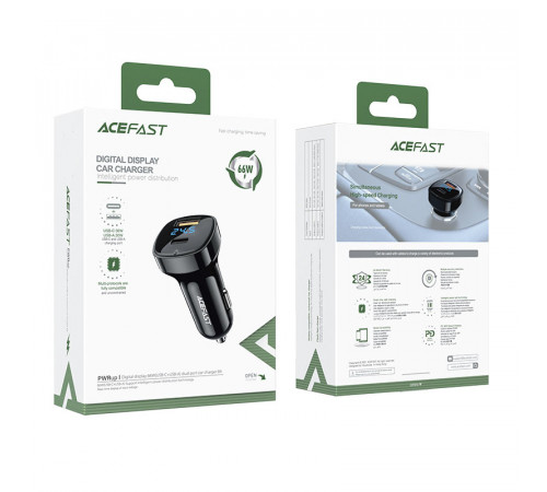 Автомобільний зарядний пристрій ACEFAST B4 digital display 66W(USB-C+USB-A) dual port car charger (6974316280392)