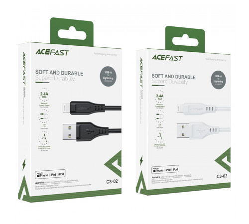 Кабель ACEFAST C3-02 USB to iP 2.4A, 1.2m, TPE, TPE connectors, Black (6974316280828)