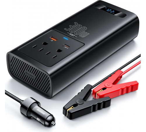 Автомобільний інвертор для електросамокатів Baseus IGBT Power Inverter 300W (110V US/JP ) Black + перехідник (CGNB010001)