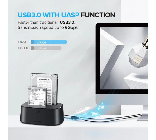 Док-станція UGREEN CM198 USB 3.0 to SATA Dual-Bay Hard Drive Duplicator/Cloner EU (UGR-50857) (UGR-50857)