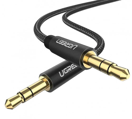 Аудіокабель UGREEN AV112 3.5mm male to 3.5mm male,  Cable Gold Plated Metal Case with Braid, 1m, Black(UGR-50361) (UGR-50361)