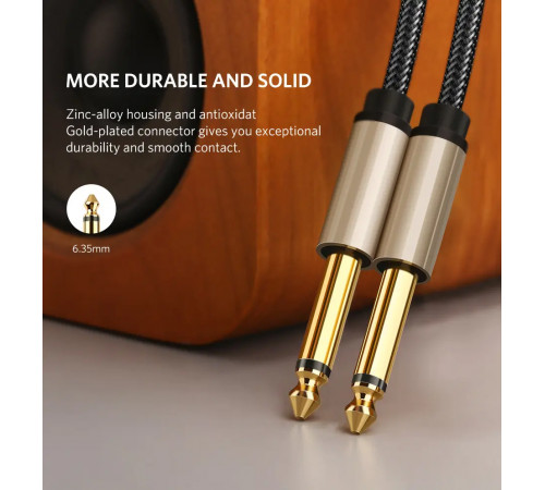 Аудіокабель UGREEN AV128 6.5mm  Male to Male Audio Cable Gray 2m(UGR-10638) (UGR-10638)