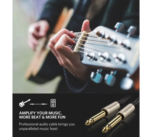 Аудіокабель UGREEN AV128 6.5mm  Male to Male Audio Cable Gray 2m(UGR-10638) (UGR-10638)