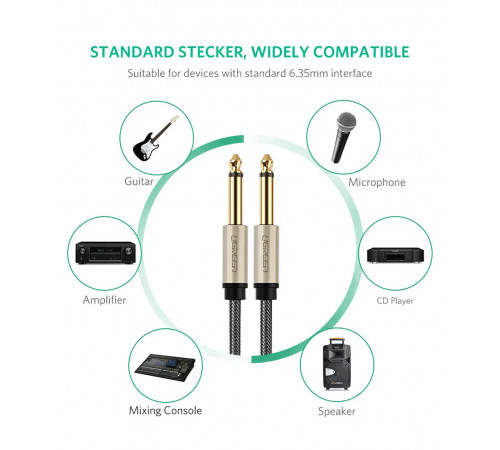 Аудіокабель UGREEN AV128 6.5mm  Male to Male Audio Cable Gray 2m(UGR-10638) (UGR-10638)