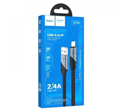 Кабель HOCO U119 USB to iP 2.4A, 1.2m, nylon, aluminum connectors, Black (6942007604987)