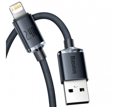 Кабель Baseus Crystal Shine Series Fast Charging Data Cable USB to iP 2.4A 1.2m Black (CAJY000001)