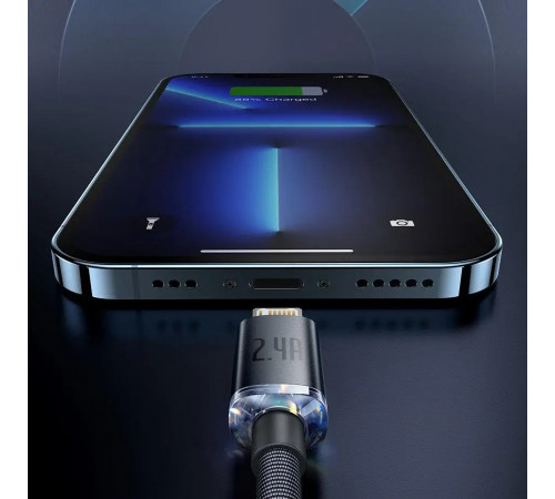 Кабель Baseus Crystal Shine Series Fast Charging Data Cable USB to iP 2.4A 1.2m Black (CAJY000001)