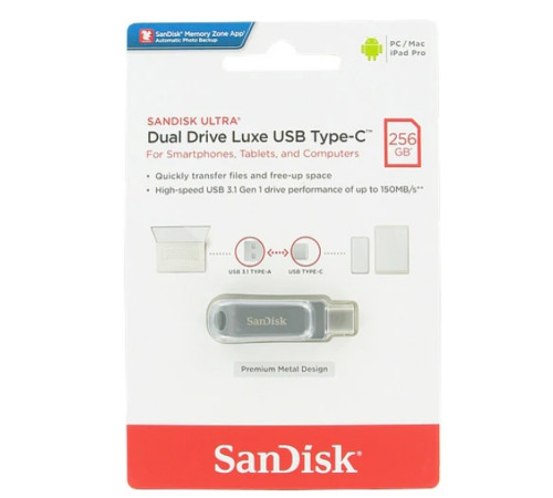 Флеш-накопичувач SanDisk USB 3.1 Ultra Dual Luxe Type-C 256Gb (150 Mb/s) (SDDDC4-256G-G46)