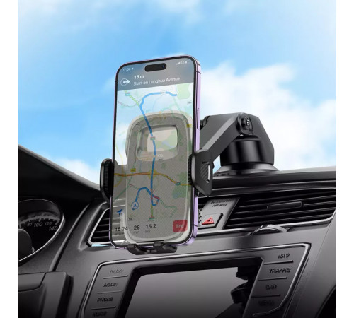 Автотримач для телефона HOCO H15 Fair push-type car holder(center console) Black (6931474798633)