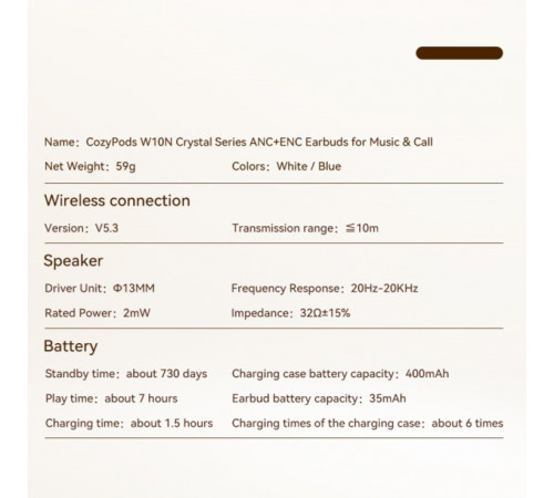 Бездротові навушники Remax W10N Crystal Series ANC+ENC