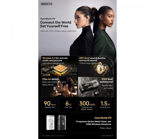 Бездротові навушники Remax P3 Progresax Series Metal Open-ear OWS OpenBuds